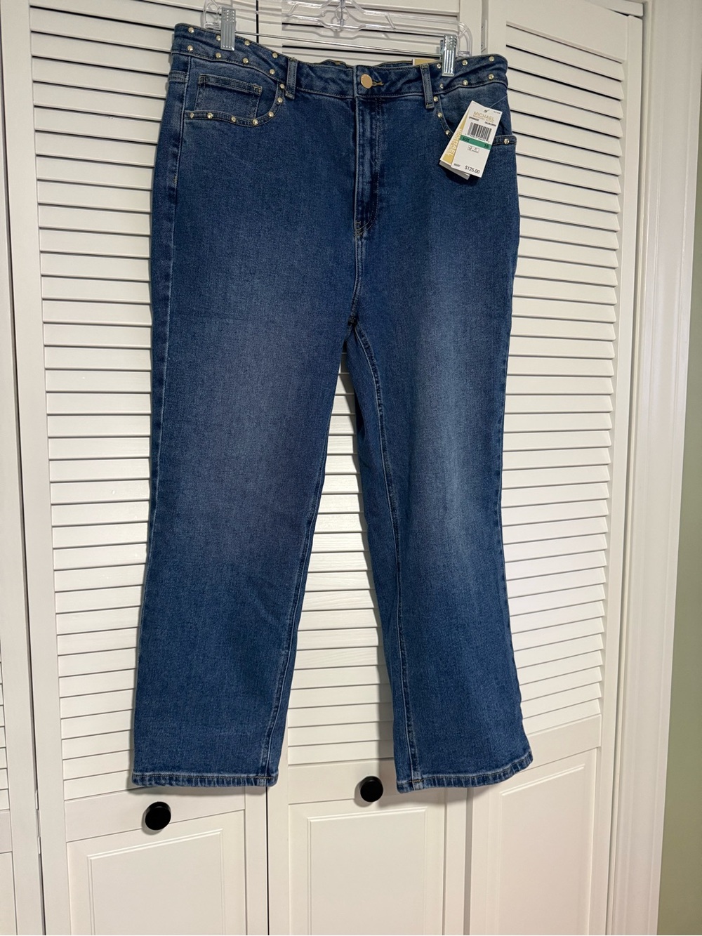 Michael Kors Dark Blue Bootcut Jeans with Stud Accents